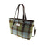 Harris Tweed Large Spey Tote Bag with Shoulder Straps in Green/Blue Check