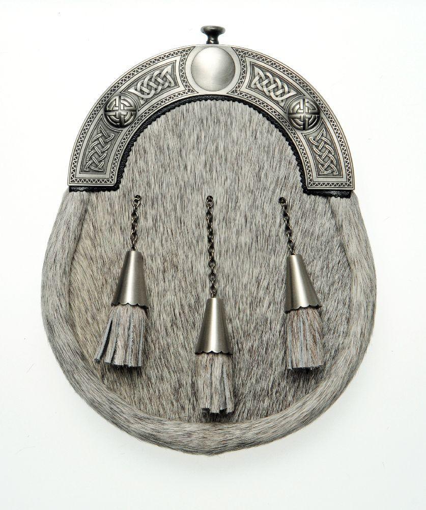 Full Dress Natural Calfskin Antique Celtic Knot Cone Tassel Sporran