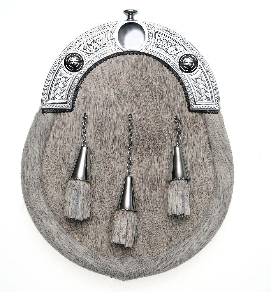 Full Dress Natural Calfskin Chrome Knot Cone Tassel Sporran