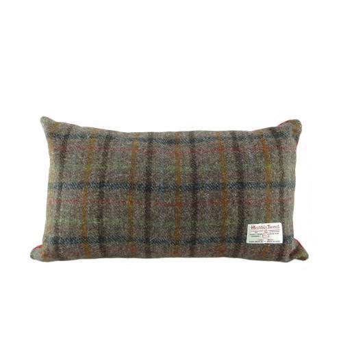 Harris Tweed  Rectangle Cushion - Brown Check/Red Back
