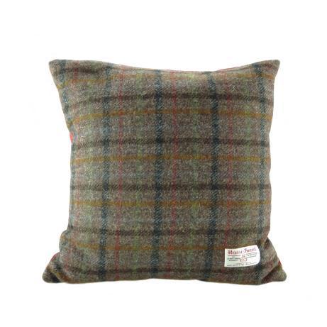 Harris Tweed  Square Cushion - Brown Check/Red Back