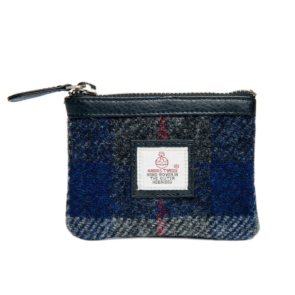 Authentic Scottish Harris Tweed - Coin Purse - Blue Check