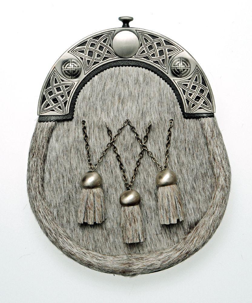 Full Dress Calfskin Chrome Interlink Knot Cross Tassel Sporran - Antique Finish