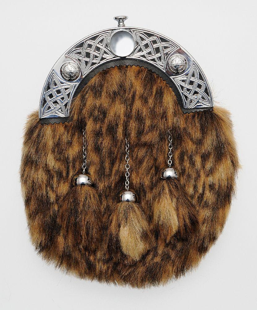 Full Dress Chrome Knot Interlink Sporran - Striped Synthetic Fur