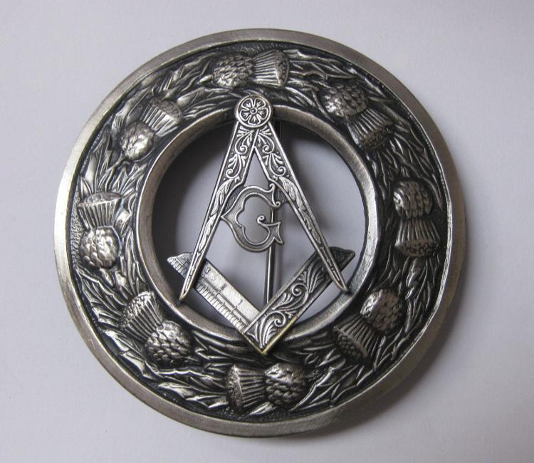Thistle Plaid Brooch with Masonic Design - Antique Finish