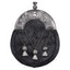 Antique Engraved Thistle Sporran with Cross Tassels - Black Calfskin