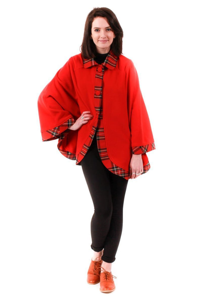 Ladies Kerry Cape - Red with Royal Stewart trim