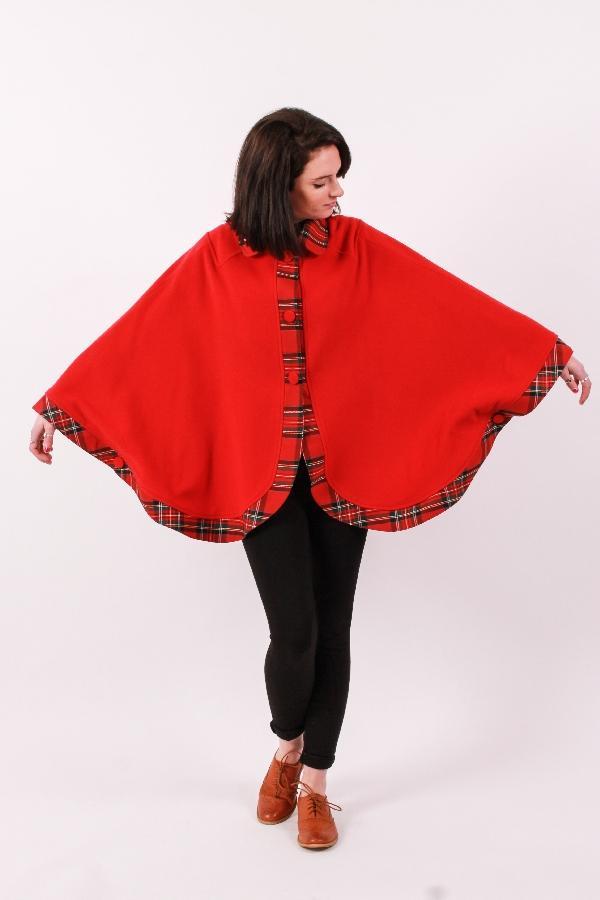 Ladies Kerry Cape - Red with Royal Stewart trim