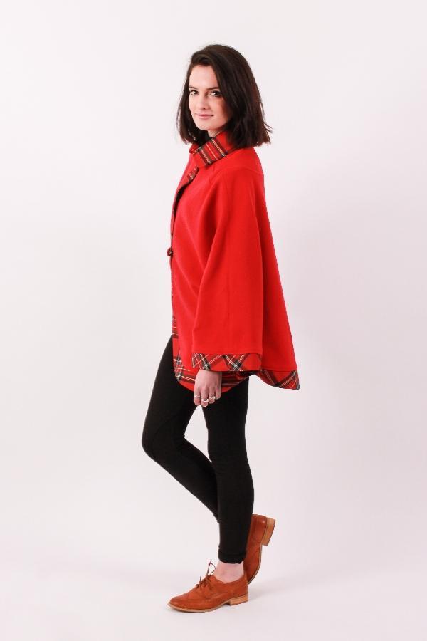 Ladies Kerry Cape - Red with Royal Stewart trim