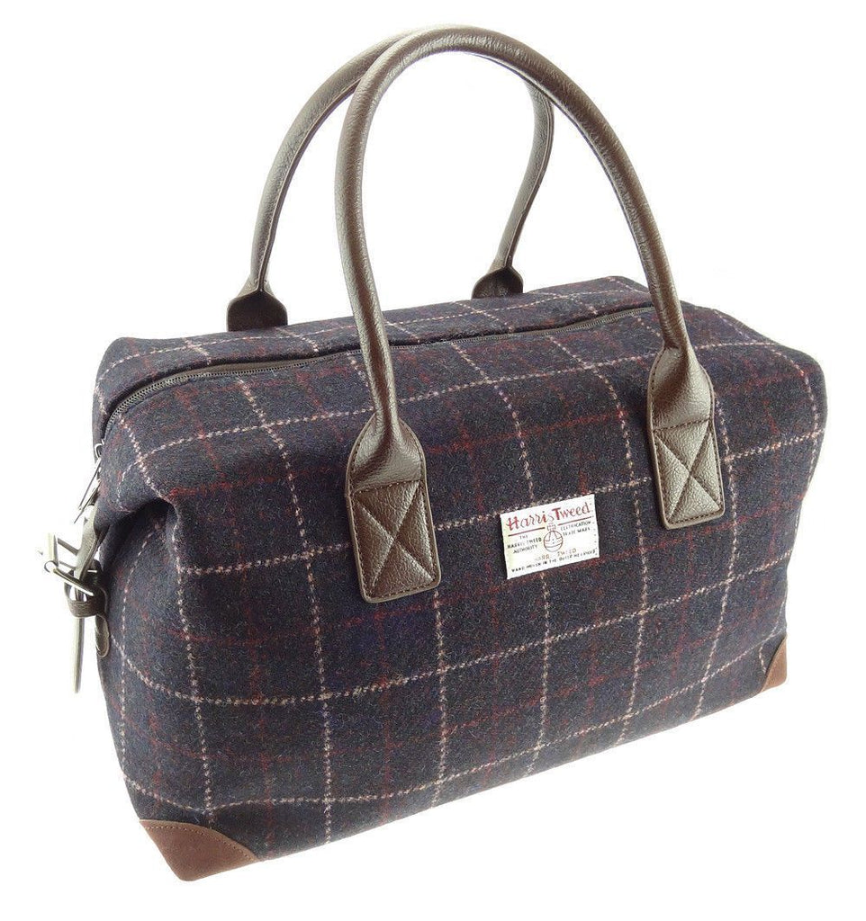 Harris Tweed Large Luxury Esk Holdall  - Dark Purple Check