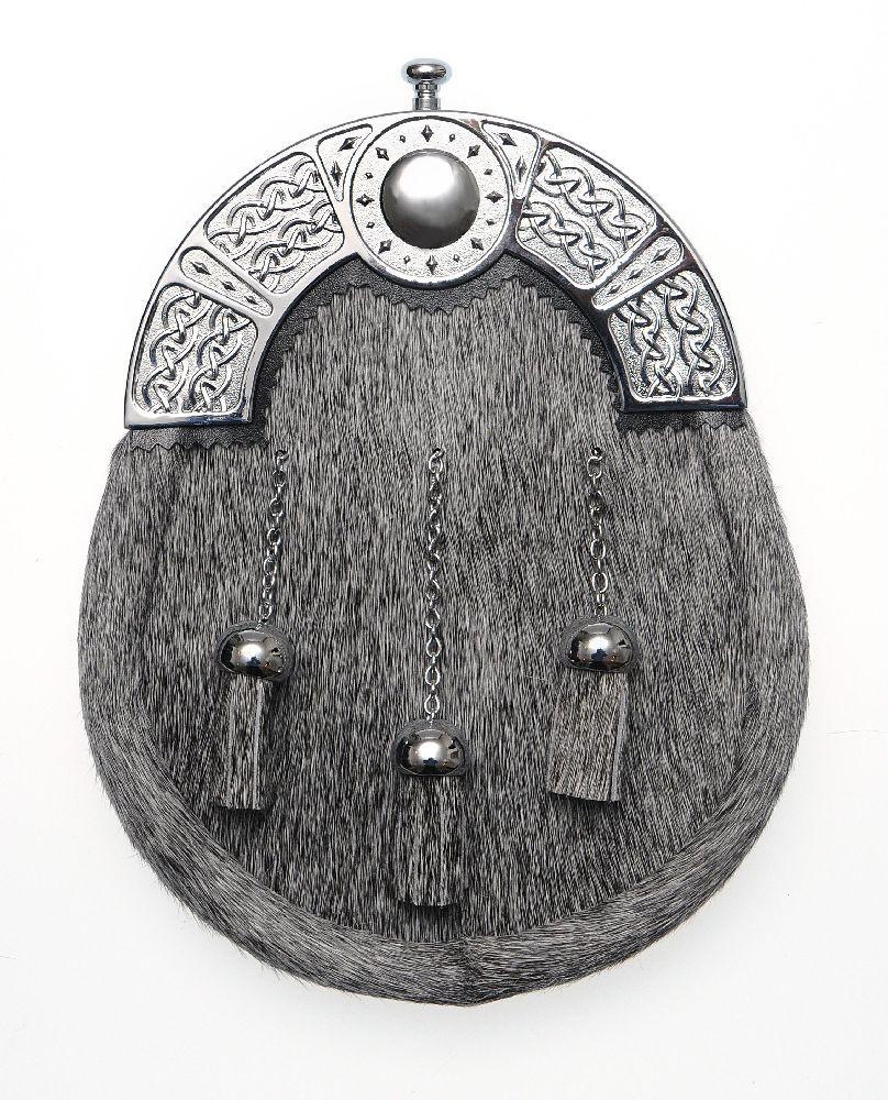 Full Dress Natural Calfskin Chrome Mirror and Weave Sporran