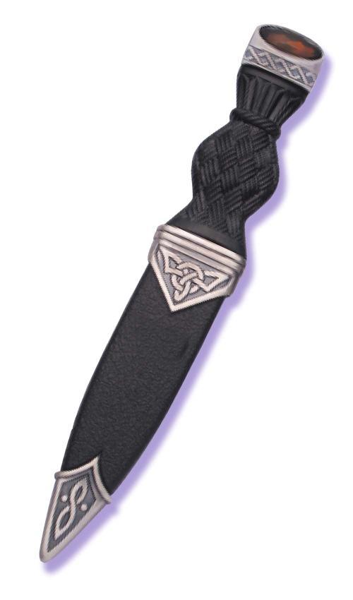 Matt Silver Plated Celtic Sgian Dubh with Stone Hilt