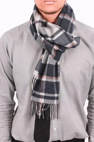 100% Cashmere Joshua Ellis Scarf in Grey Check