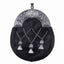 Chrome Engraved Thistle Sporran with Cross Tassels - Black Calfskin