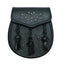 Black Leather Heavy Embossed Studded Sporran - L10
