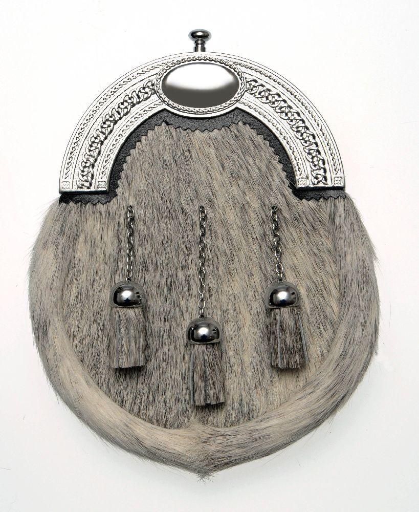 Full Dress Natural Calfskin Chrome Oval and Weave Sporran