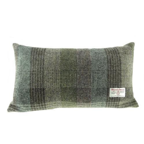Harris Tweed Rectangle Cushion - Patchwork/Green Back