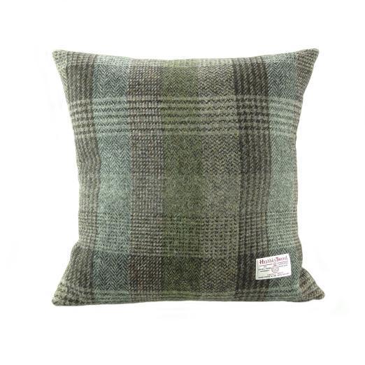Harris Tweed  Square Cushion - Patchwork/Green Back