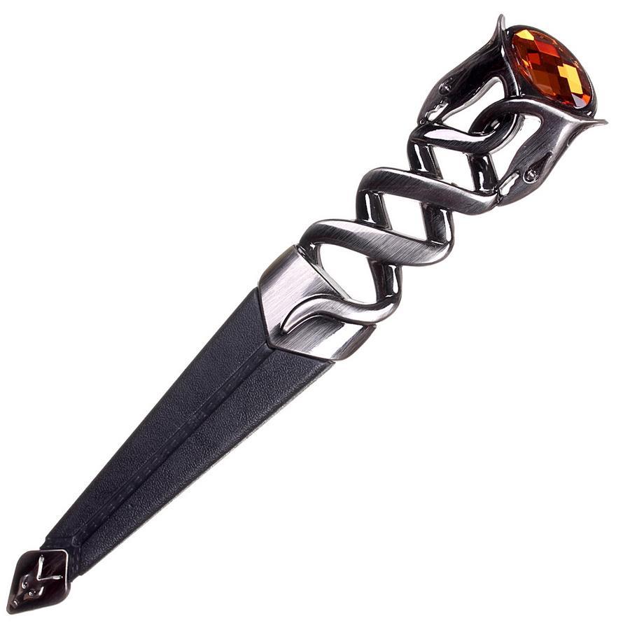 Imitation Serpent Design Sgian Dubh - Antique Finish - 6 Stone Colours