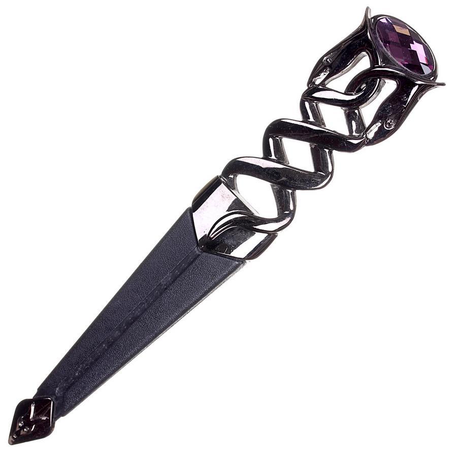 Imitation Serpent Design Sgian Dubh - Black Chrome Finish - 6 Stone Colours