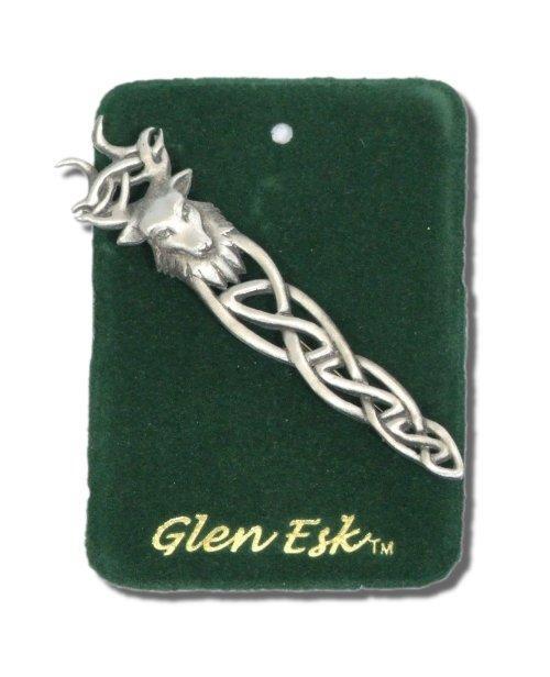 Stag's Head Interlace Kilt Pin Antique Finish