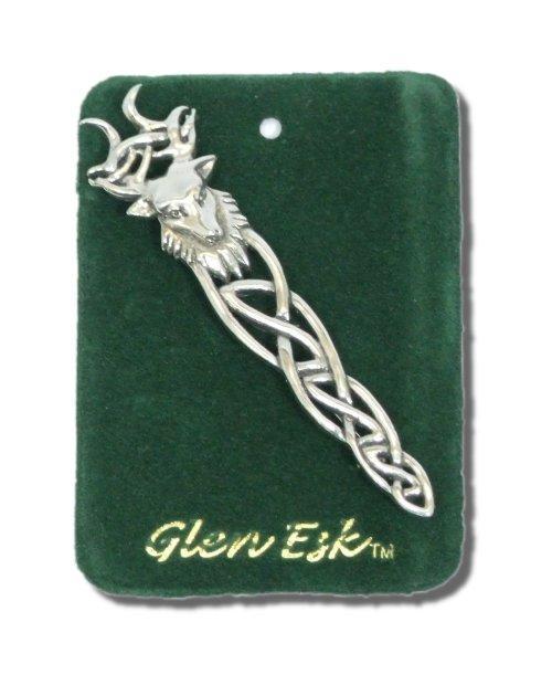 Stag's Head Interlace Kilt Pin Chrome Finish