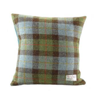 Harris Tweed Square Cushion - Tartan/Blue Back