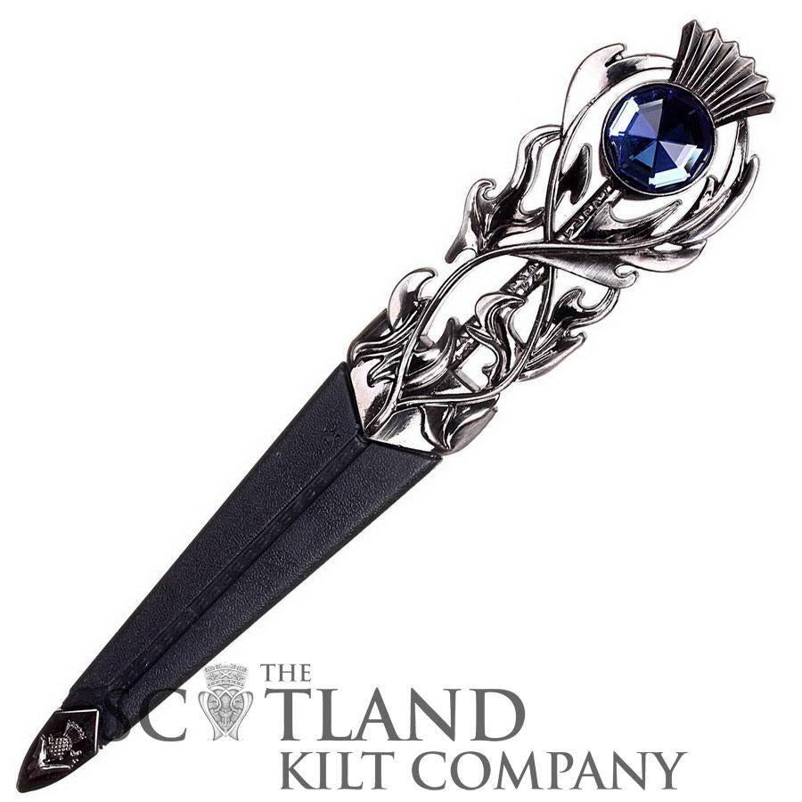 Imitation Thistle Design Sgian Dubh - Antique Finish - 6 Stone Colours