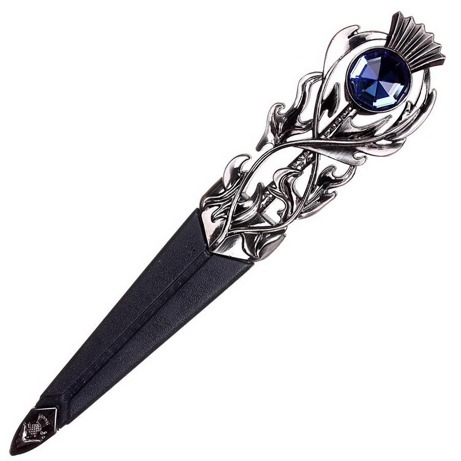 Imitation Thistle Design Sgian Dubh - Antique Finish - 6 Stone Colours