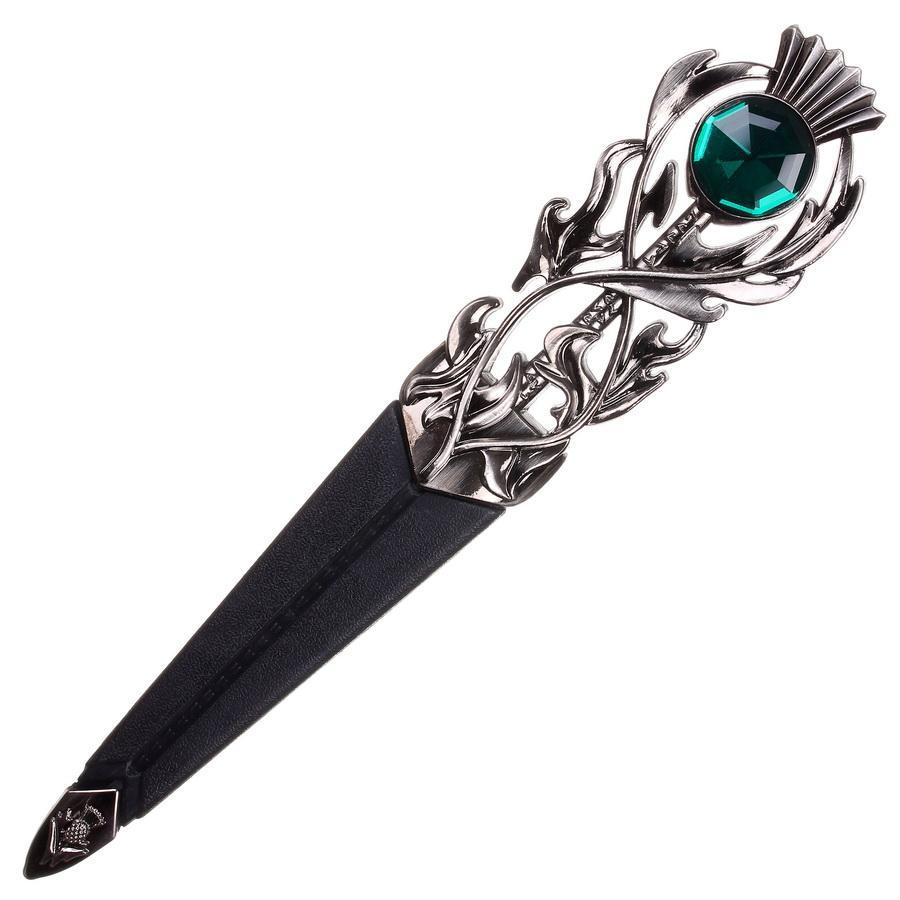 Imitation Thistle Design Sgian Dubh - Antique Finish - 6 Stone Colours