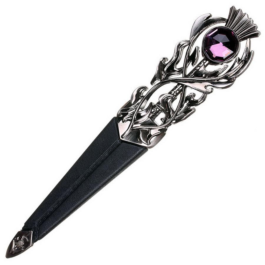 Imitation Thistle Design Sgian Dubh - Antique Finish - 6 Stone Colours