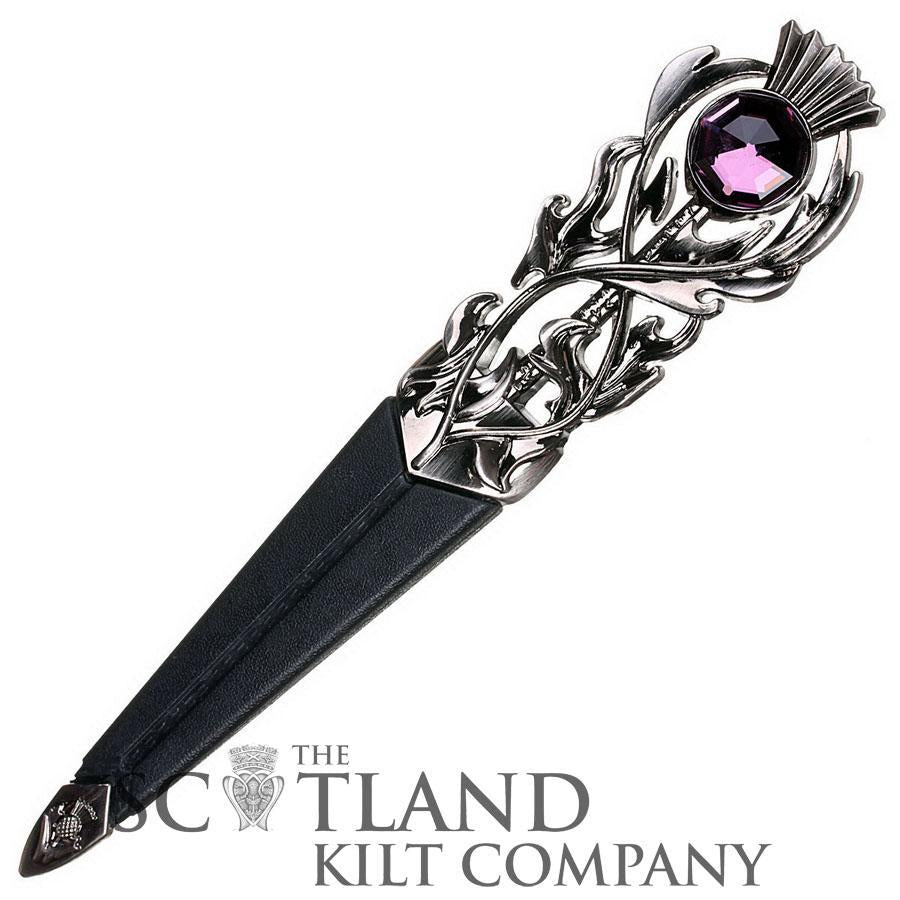 Imitation Thistle Design Sgian Dubh - Antique Finish - 6 Stone Colours