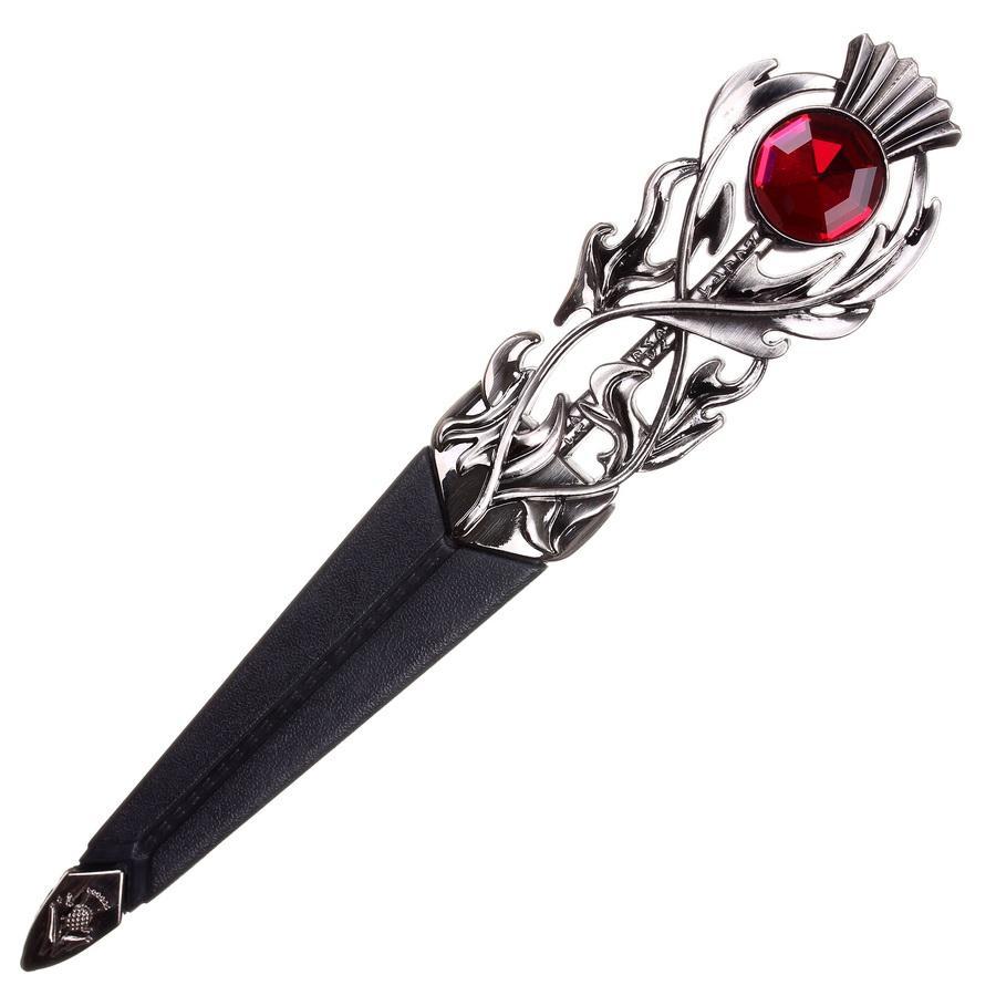 Imitation Thistle Design Sgian Dubh - Antique Finish - 6 Stone Colours