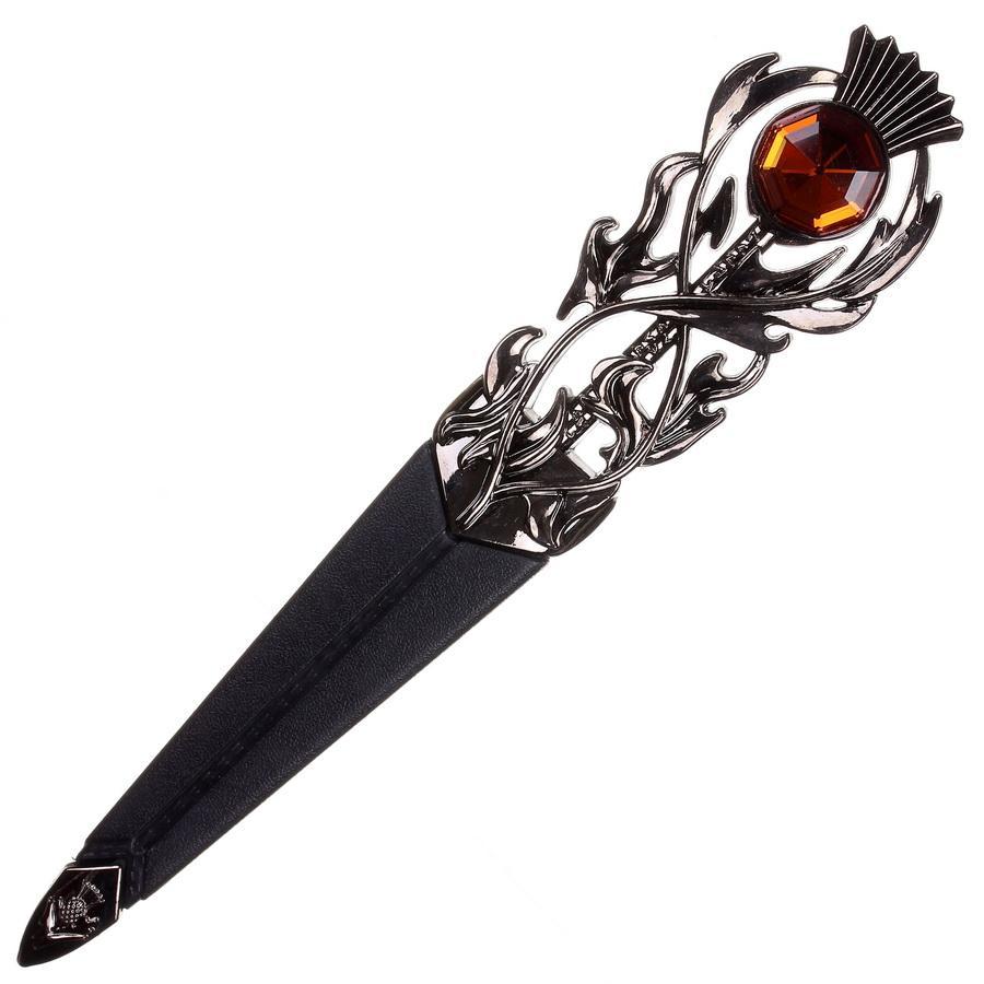 Imitation Thistle Design Sgian Dubh - Black Chrome Finish - 6 Stone Colours