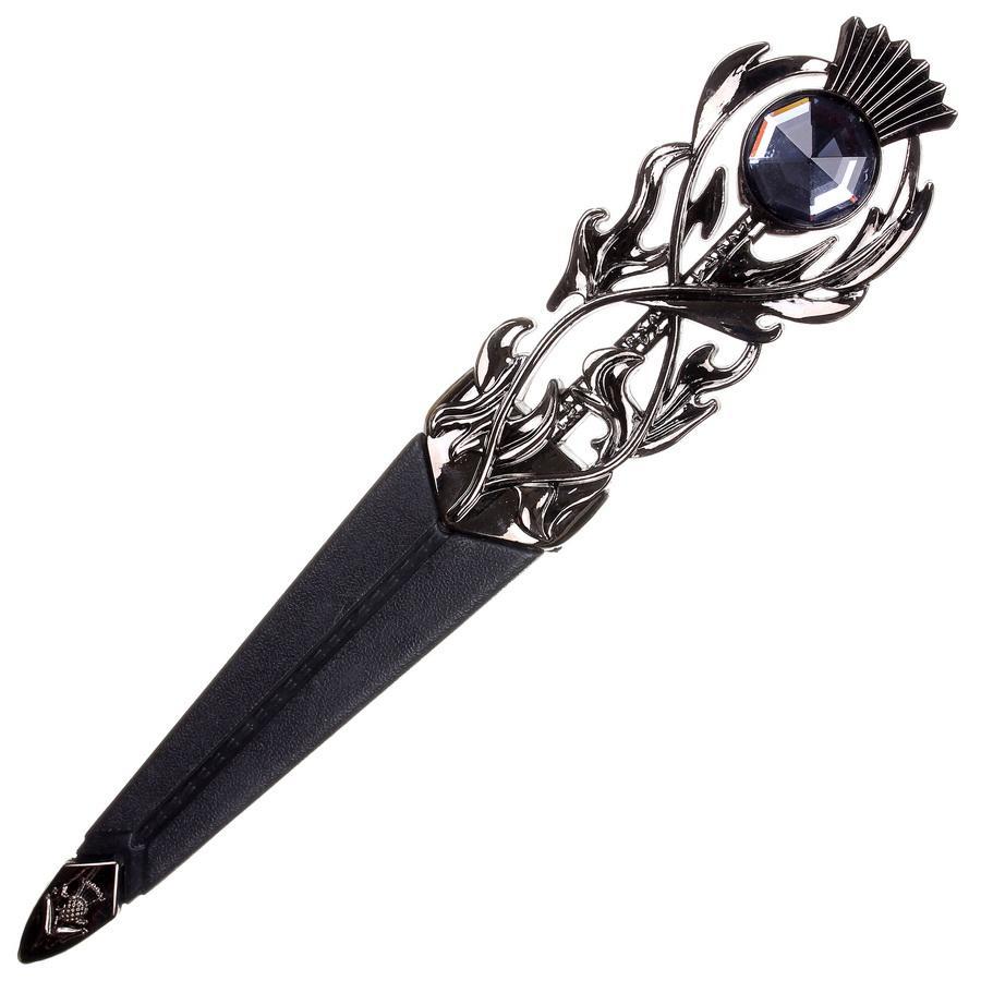 Imitation Thistle Design Sgian Dubh - Black Chrome Finish - 6 Stone Colours
