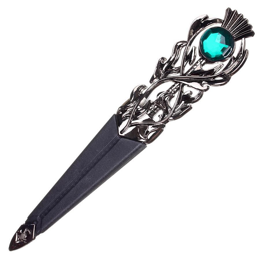 Imitation Thistle Design Sgian Dubh - Black Chrome Finish - 6 Stone Colours