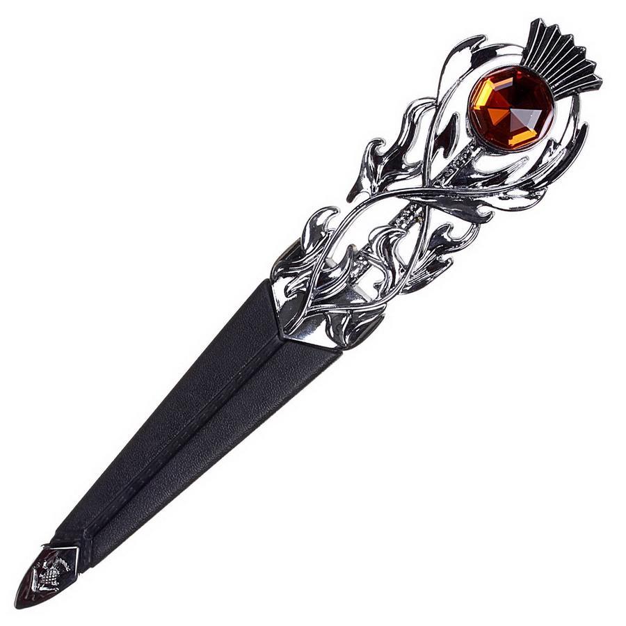 Imitation Thistle Design Sgian Dubh - Chrome Finish - 6 Stone Colours