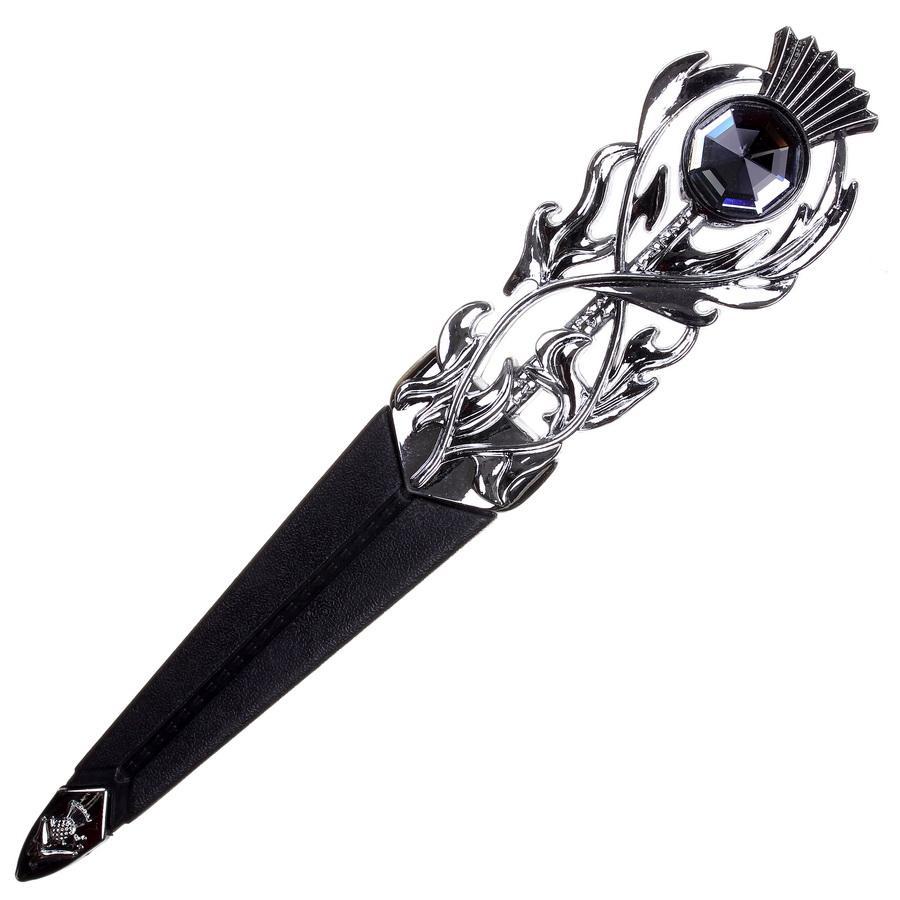Imitation Thistle Design Sgian Dubh - Chrome Finish - 6 Stone Colours