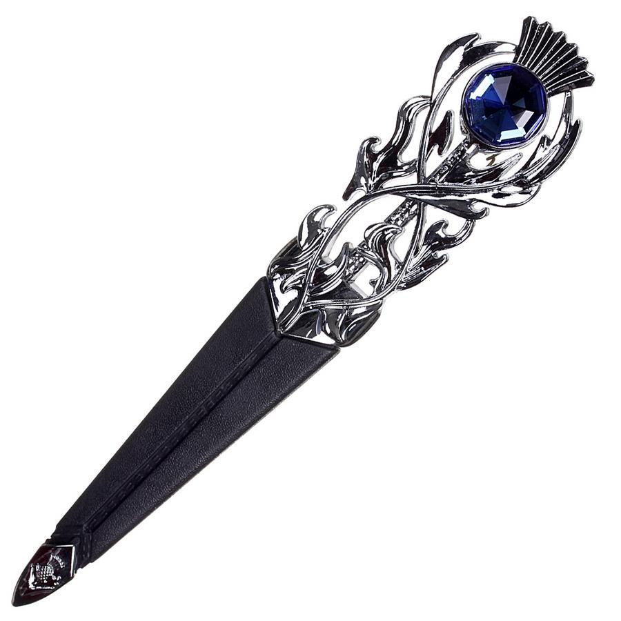 Imitation Thistle Design Sgian Dubh - Chrome Finish - 6 Stone Colours