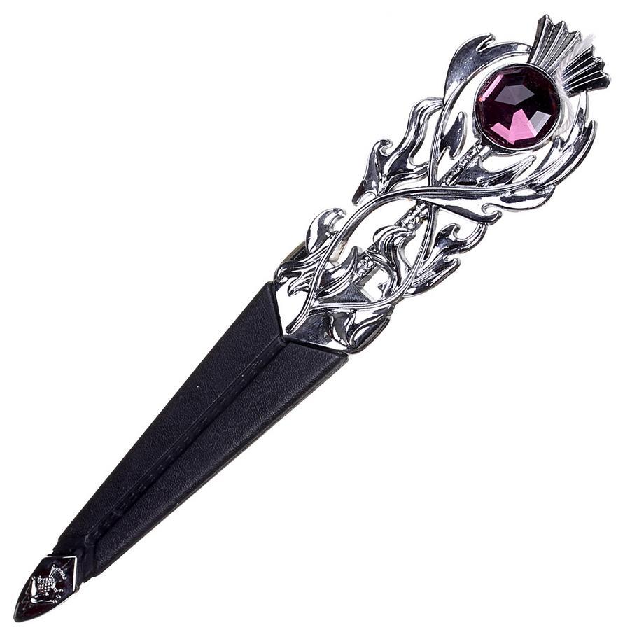 Imitation Thistle Design Sgian Dubh - Chrome Finish - 6 Stone Colours