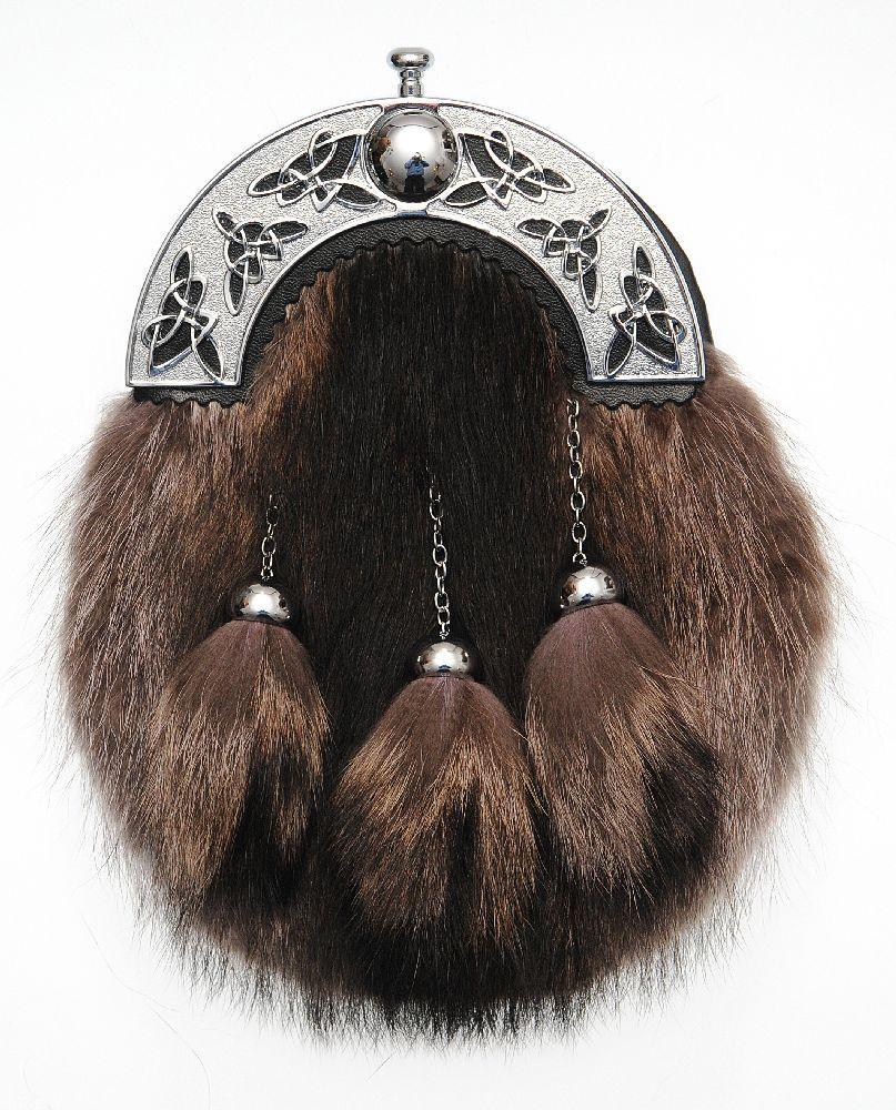 Full Dress Chrome Modern Weave Sporran - Raccoon Fur